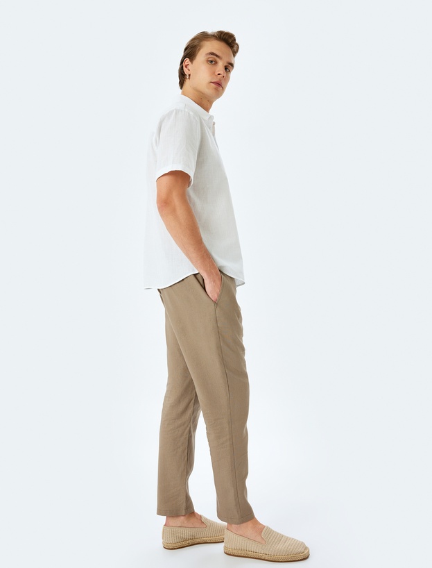 Beli Bağcıklı Keten Viskon Karışımlı Chino Pantolon_0