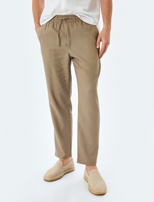 Beli Bağcıklı Keten Viskon Karışımlı Chino Pantolon_2