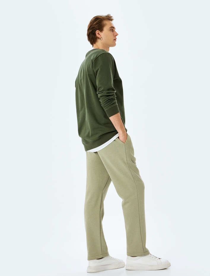  Pamuk Karışımlı Cep Detaylı Regular Fit Şardonlu Beli Bağcıklı Kışlık Eşofman Altı