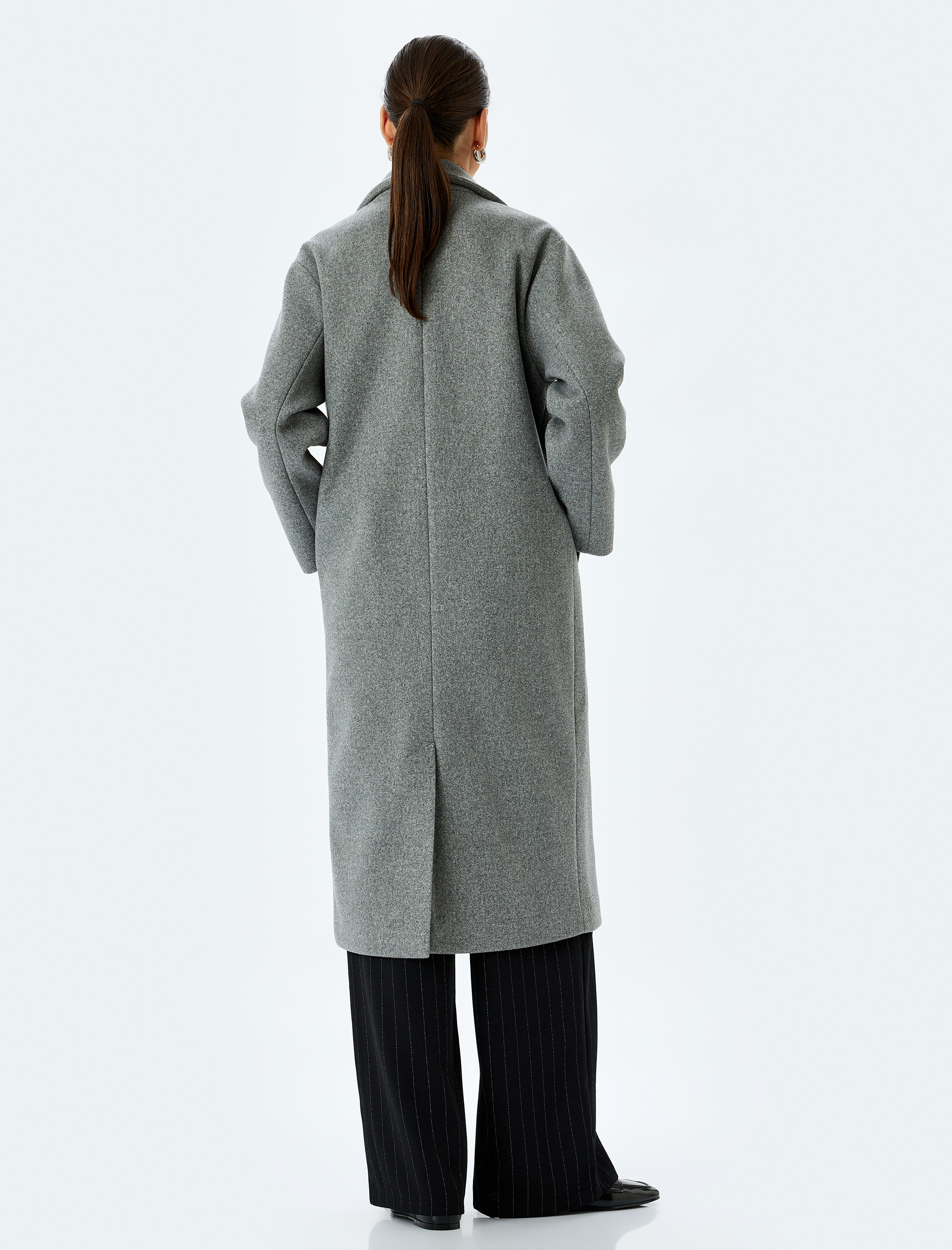 Cepli Uzun Kruvaze Oversize Kaşe Kaban