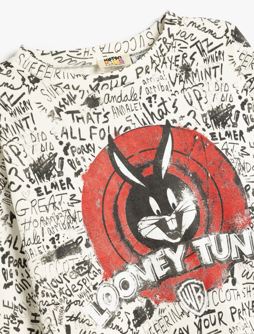  Erkek Çocuk Bugs Bunny Lisanslı Pamuklu Baskılı Uzun Kollu Oversize Sweatshirt