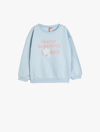 Pamuklu Uzun Kollu Slogan Baskılı Sweatshirt