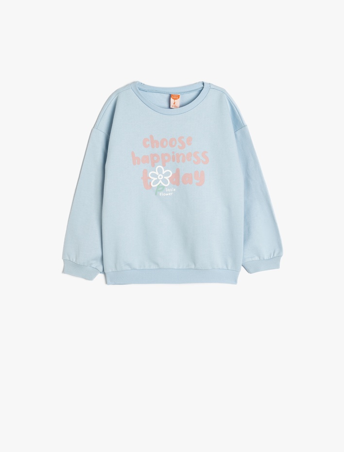 Kız Bebek Pamuklu Uzun Kollu Slogan Baskılı Sweatshirt