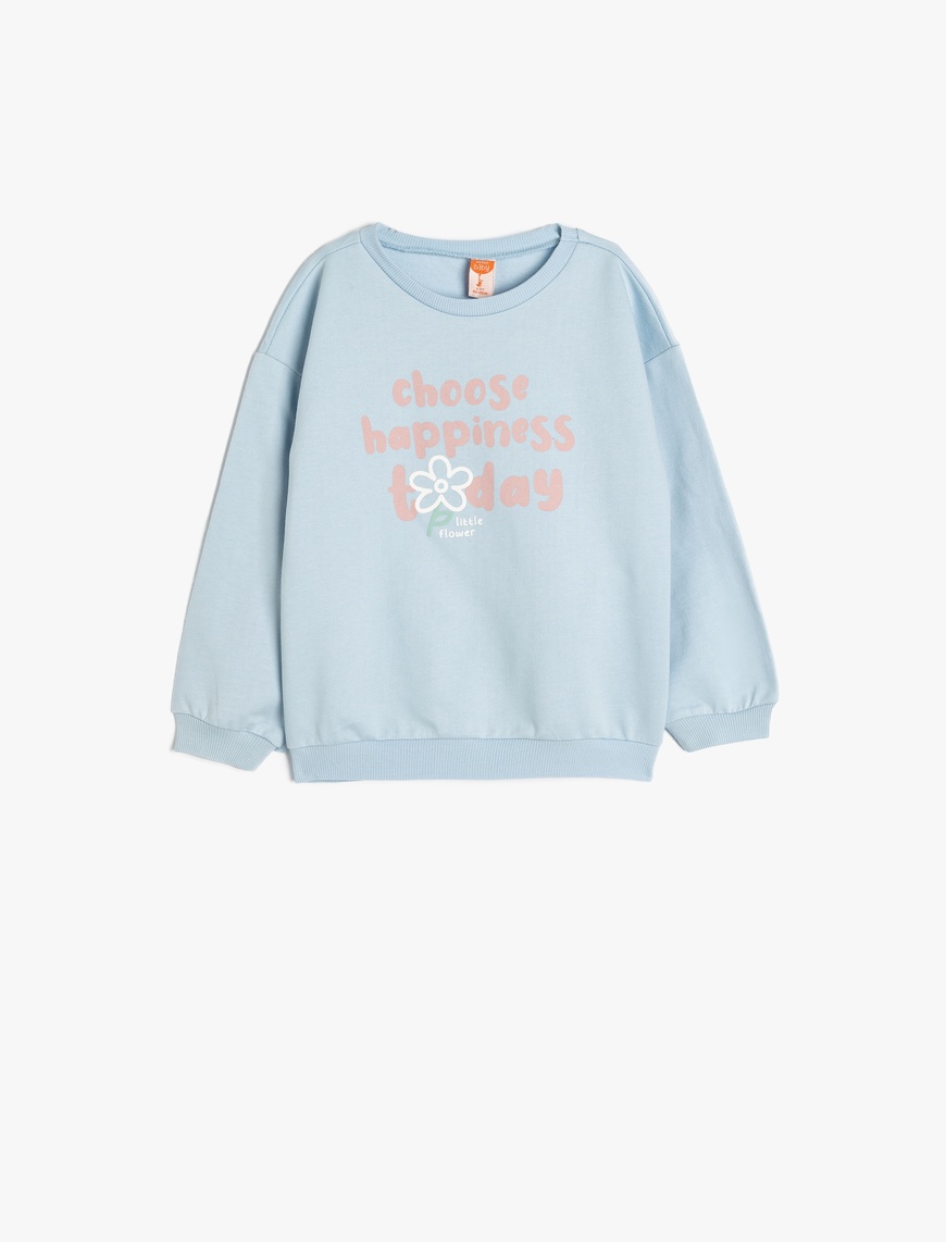  Kız Bebek Pamuklu Uzun Kollu Slogan Baskılı Sweatshirt