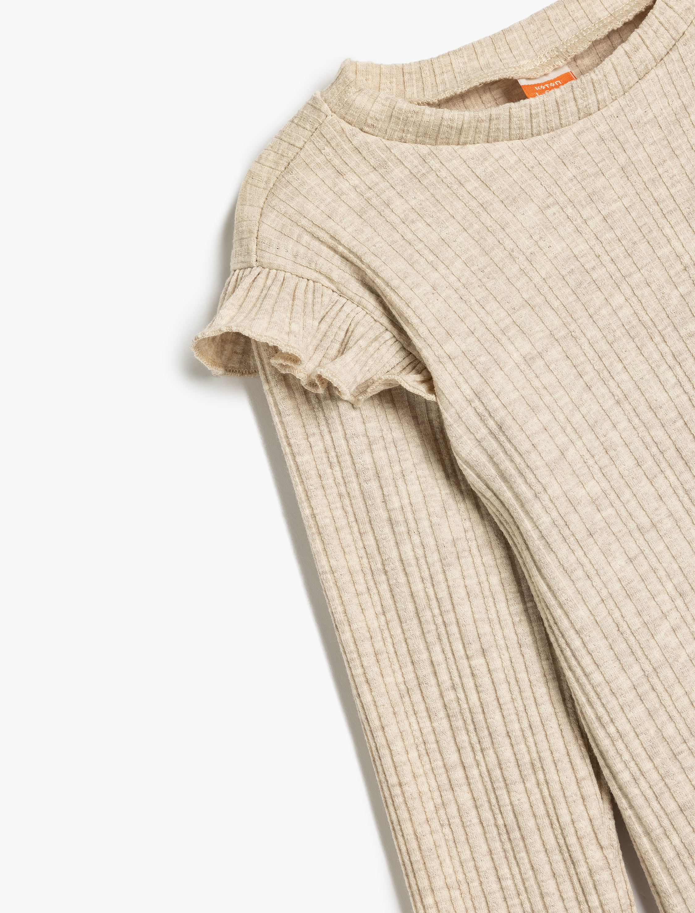 Kız Bebek Bisiklet Yaka Uzun Kollu Fırfır Detaylı Tişört