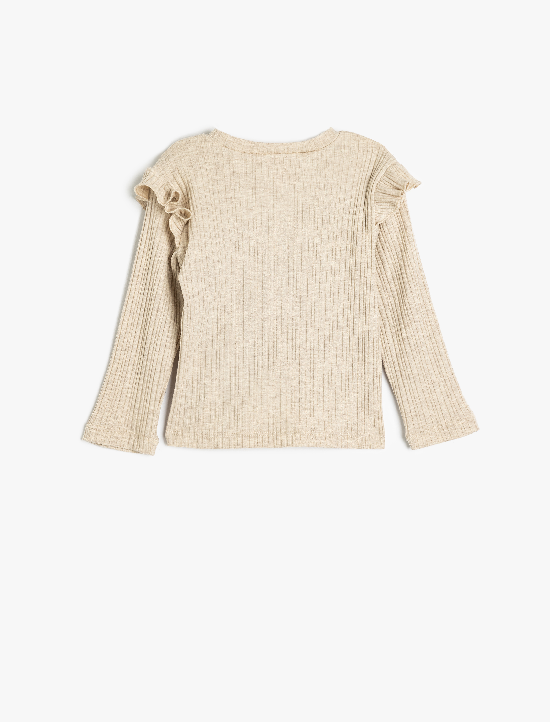 Kız Bebek Bisiklet Yaka Uzun Kollu Fırfır Detaylı Tişört