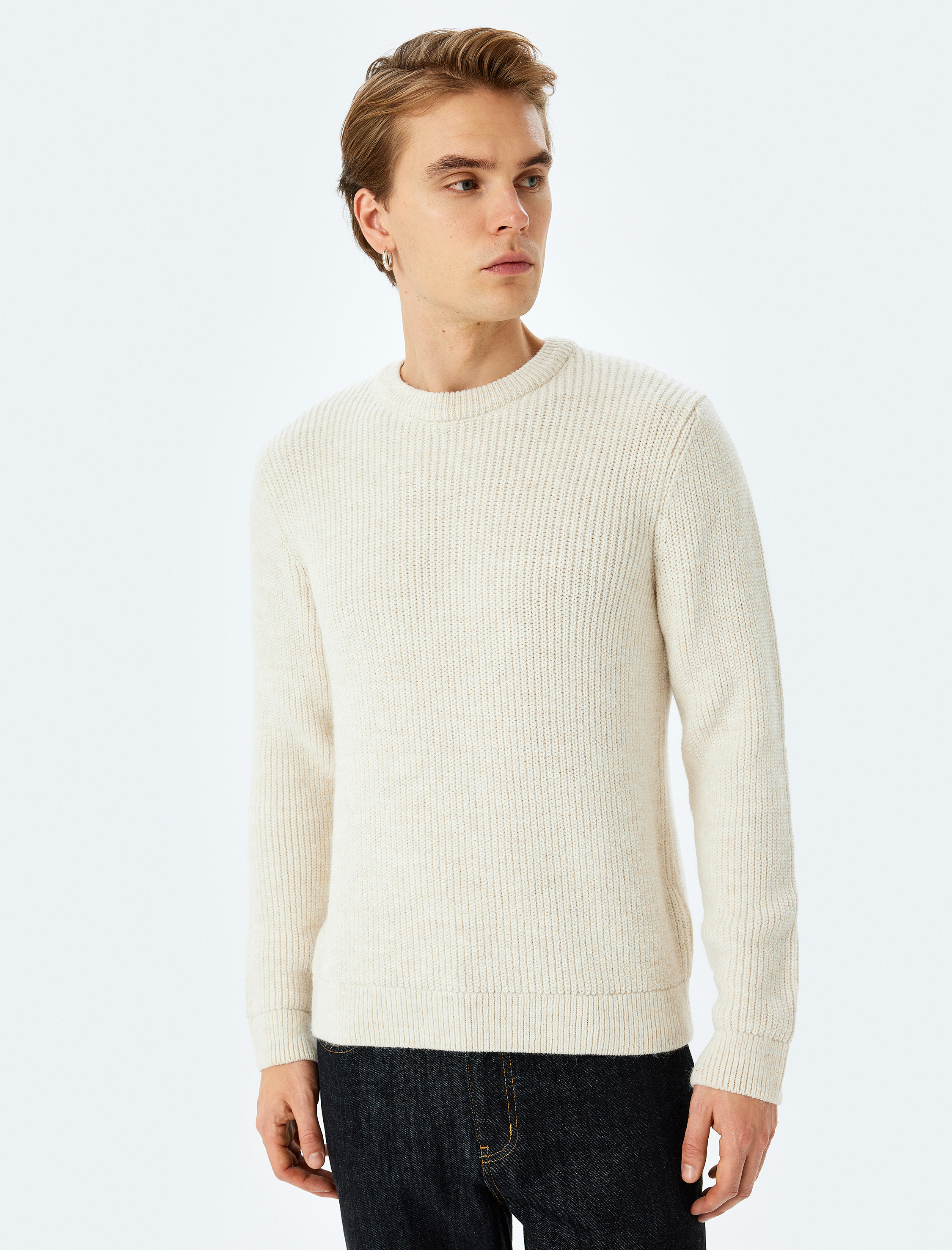   Uzun Kollu Bisiklet Yaka Dokulu Kışlık Triko Kazak