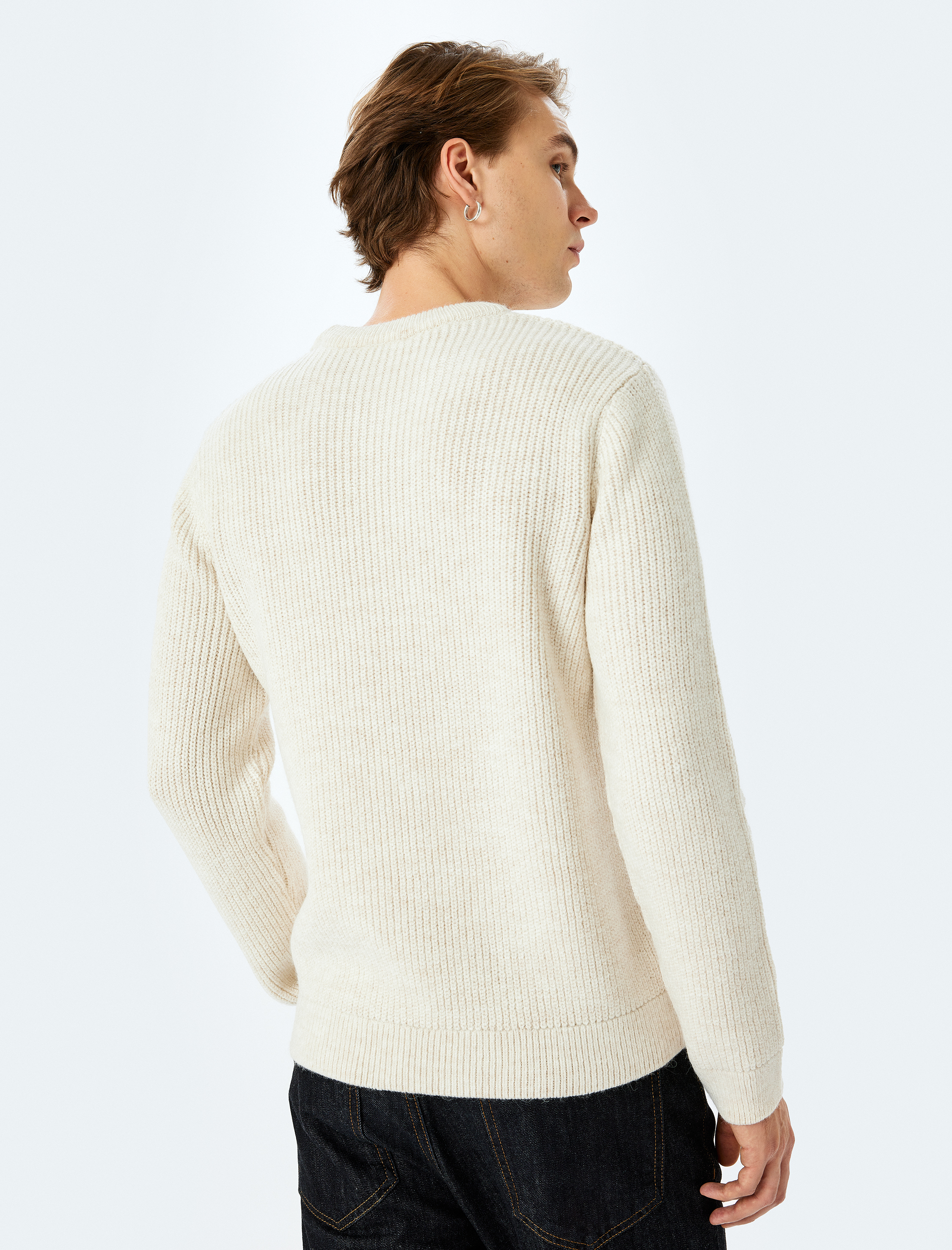   Uzun Kollu Bisiklet Yaka Dokulu Kışlık Triko Kazak