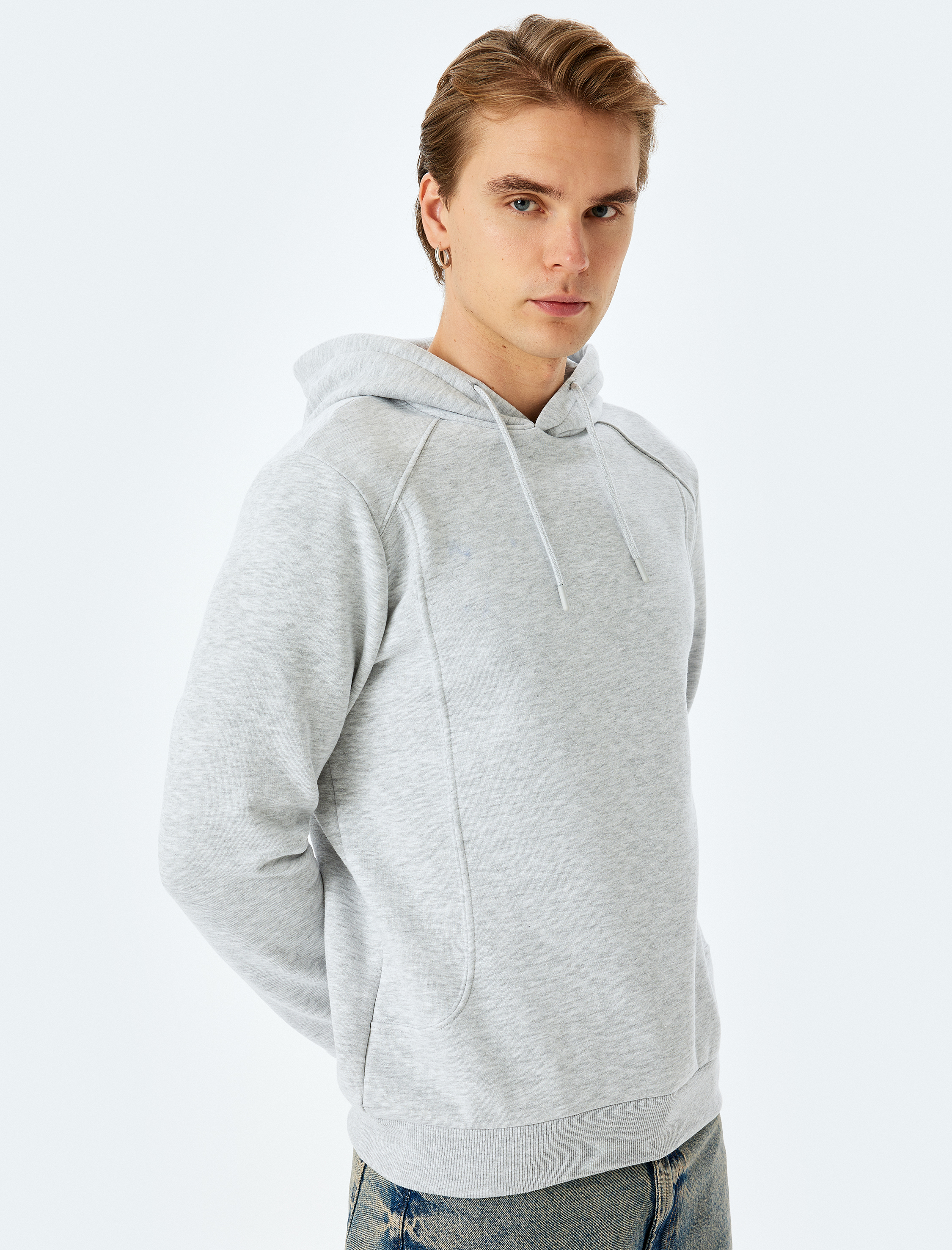   Reglan Kollu Pamuk Karışımlı Kapşonlu Şardonlu Dikiş Detaylı Basic Hoodie