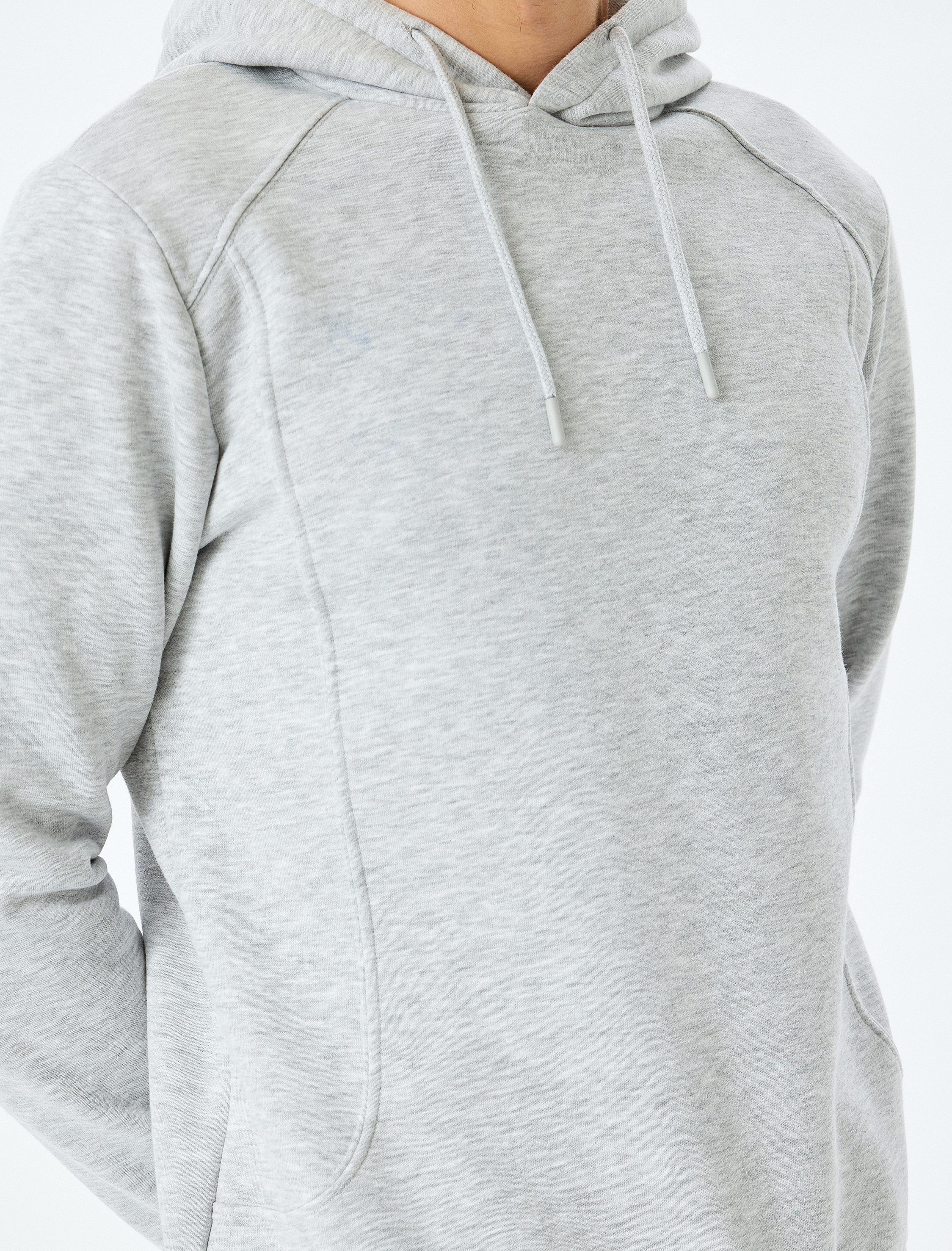   Reglan Kollu Pamuk Karışımlı Kapşonlu Şardonlu Dikiş Detaylı Basic Hoodie