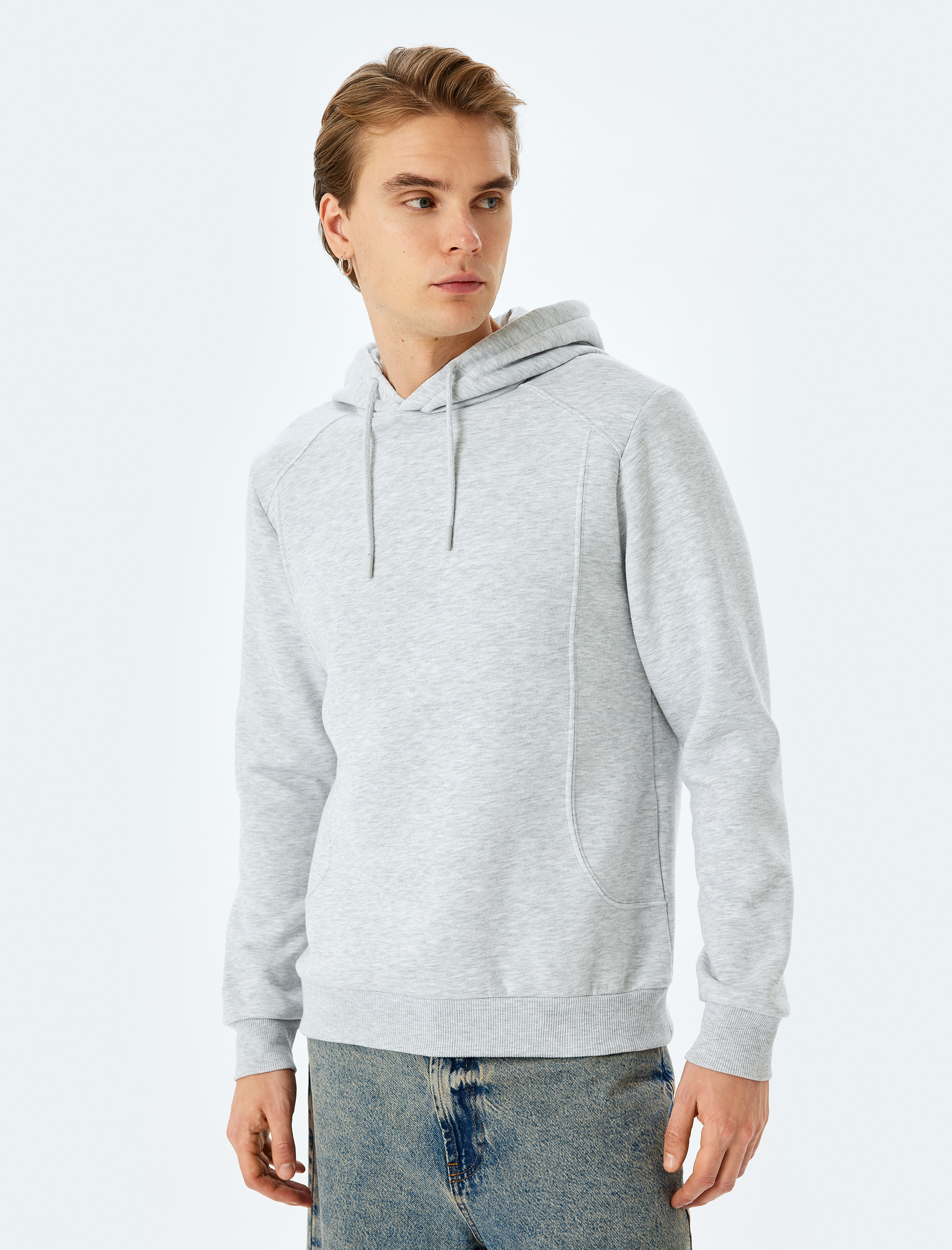   Reglan Kollu Pamuk Karışımlı Kapşonlu Şardonlu Dikiş Detaylı Basic Hoodie