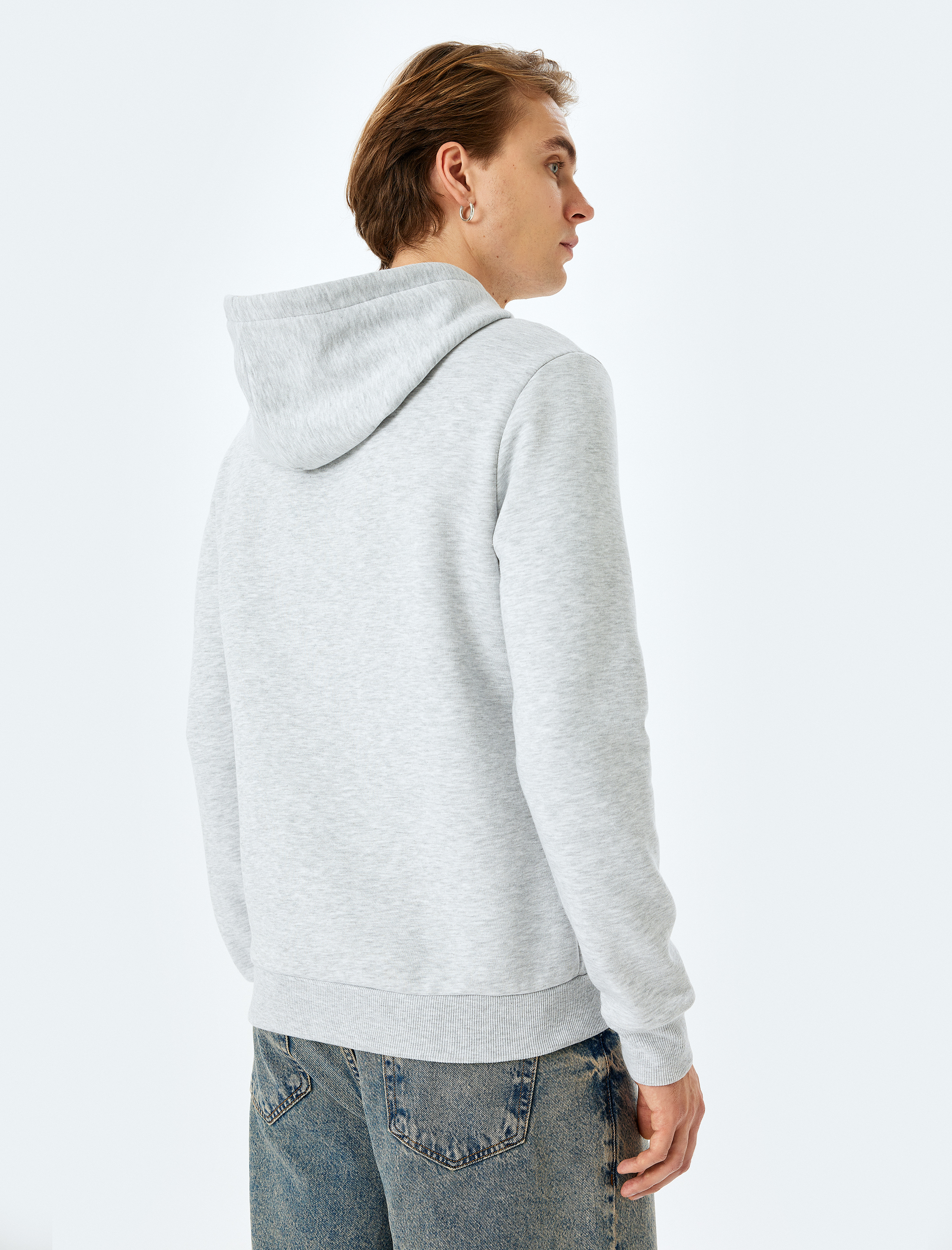   Reglan Kollu Pamuk Karışımlı Kapşonlu Şardonlu Dikiş Detaylı Basic Hoodie
