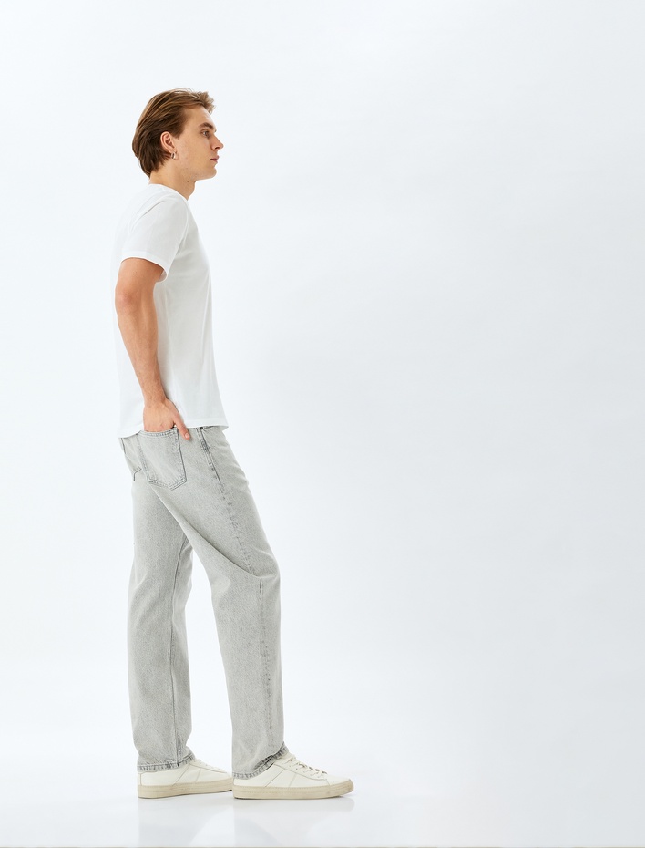  Pamuklu Vintage Straight Fit Jean Pantolon