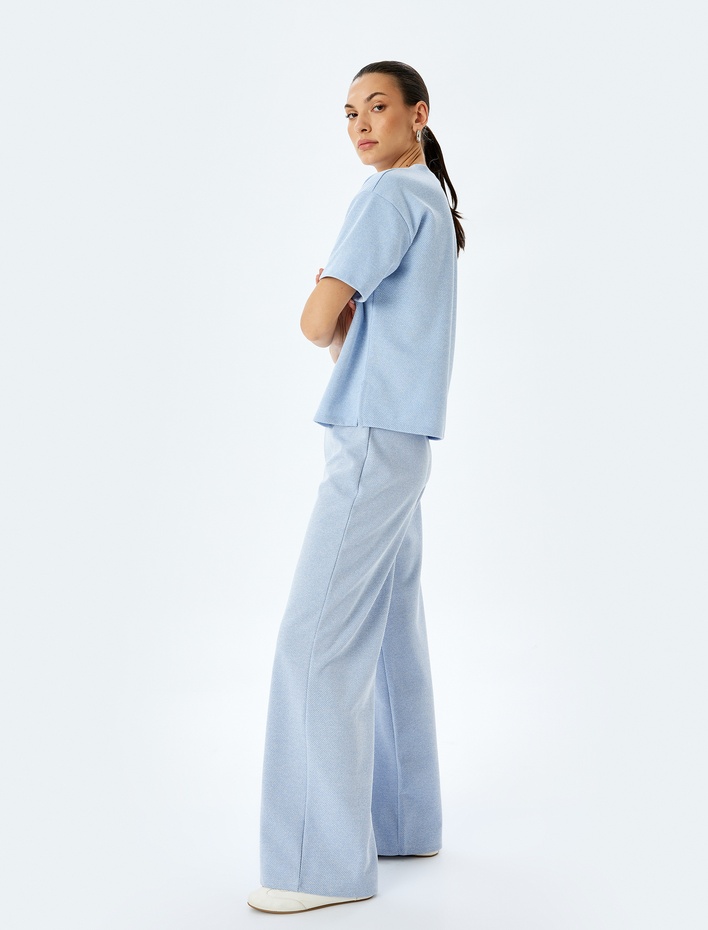  Rahat Kalıp Yüksek Bel Geniş Paça Pantolon