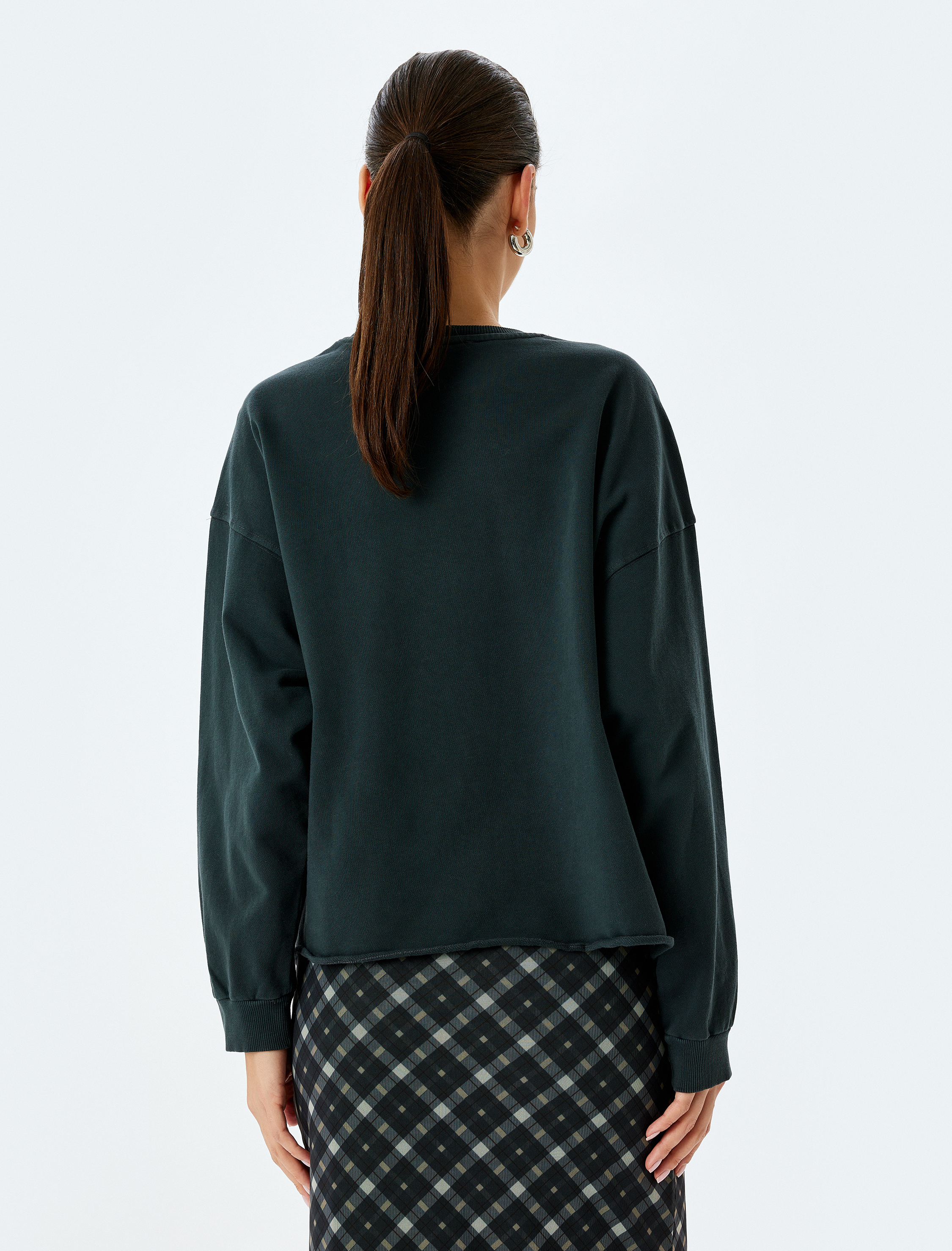   Pamuklu Bisiklet Yaka Uzun Kollu Oversize Sweatshirt