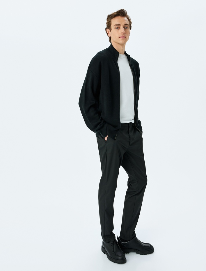  Uzun Kollu Viskon Karışımlı Pike Fermuarlı Triko Hırka