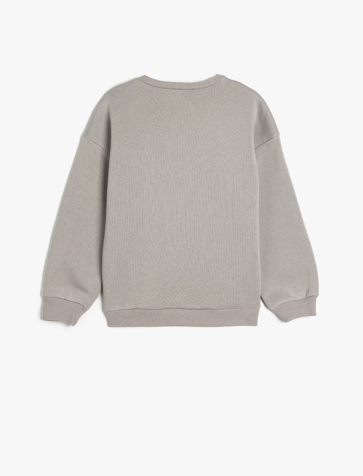 Kız Çocuk Ayıcık Baskılı Bisiklet Yaka Uzun Kollu Sweatshirt