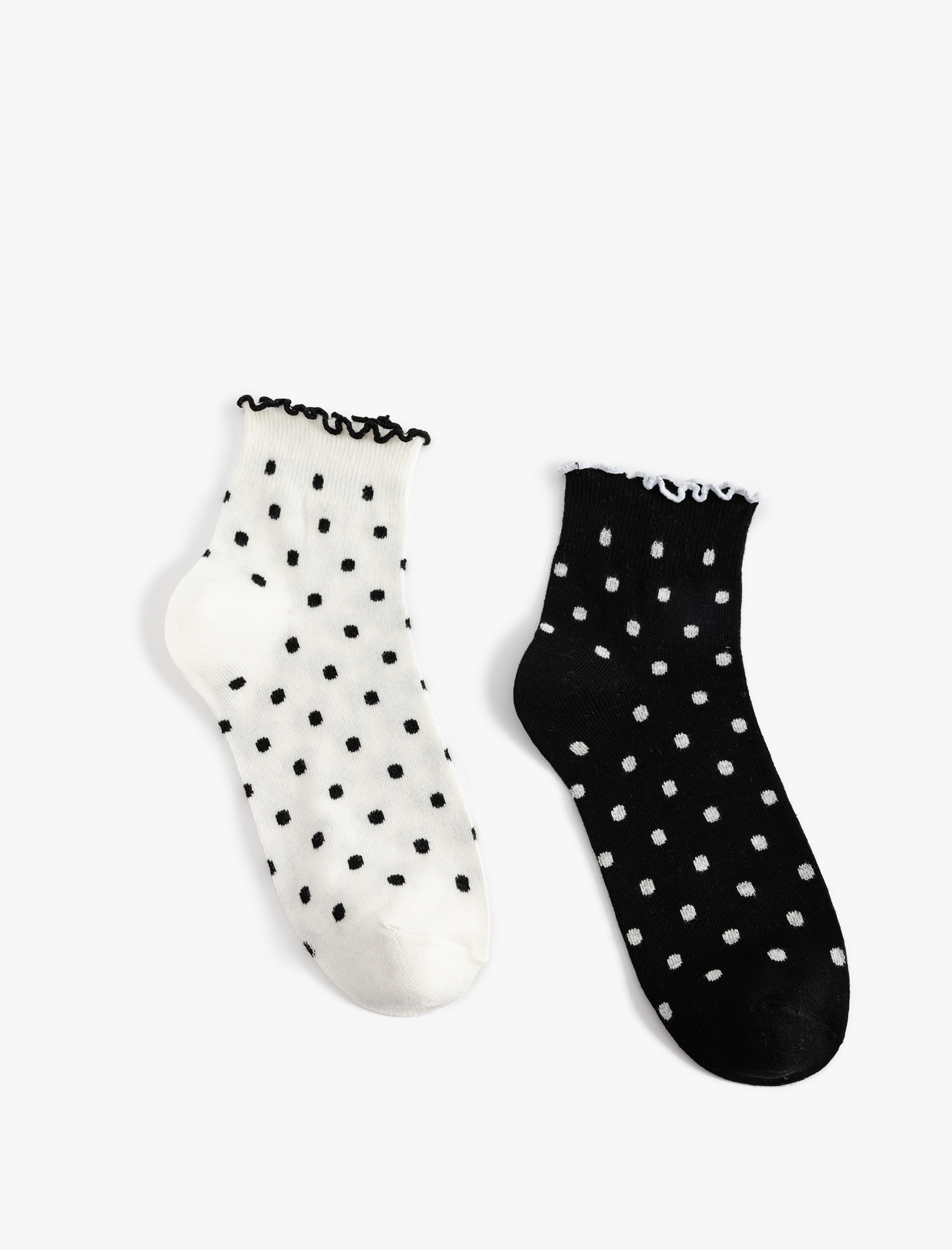 Kadın 2'li Puantiyeli Fırfırlı Çok Renkli Patik Çorap Seti