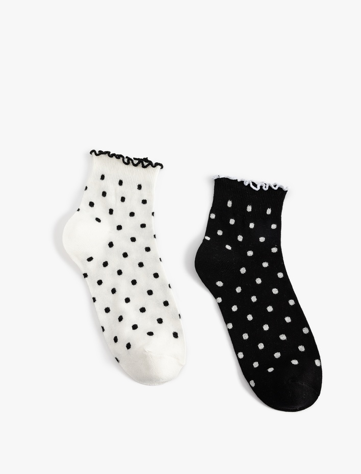 Kadın 2'li Puantiyeli Fırfırlı Çok Renkli Patik Çorap Seti