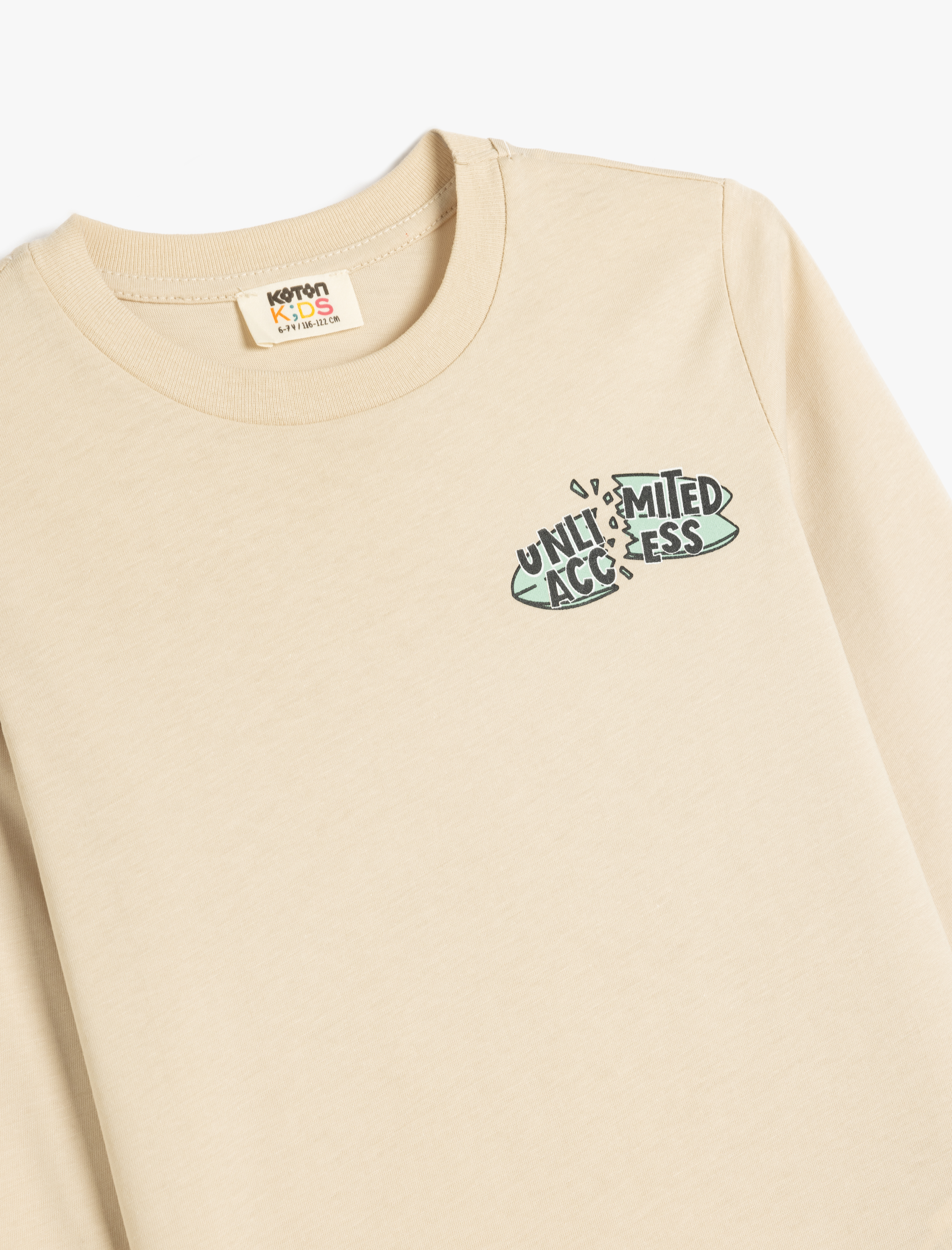 Erkek Çocuk Bisiklet Yaka Uzun Kollu Pamuklu Baskı Detaylı Tişört