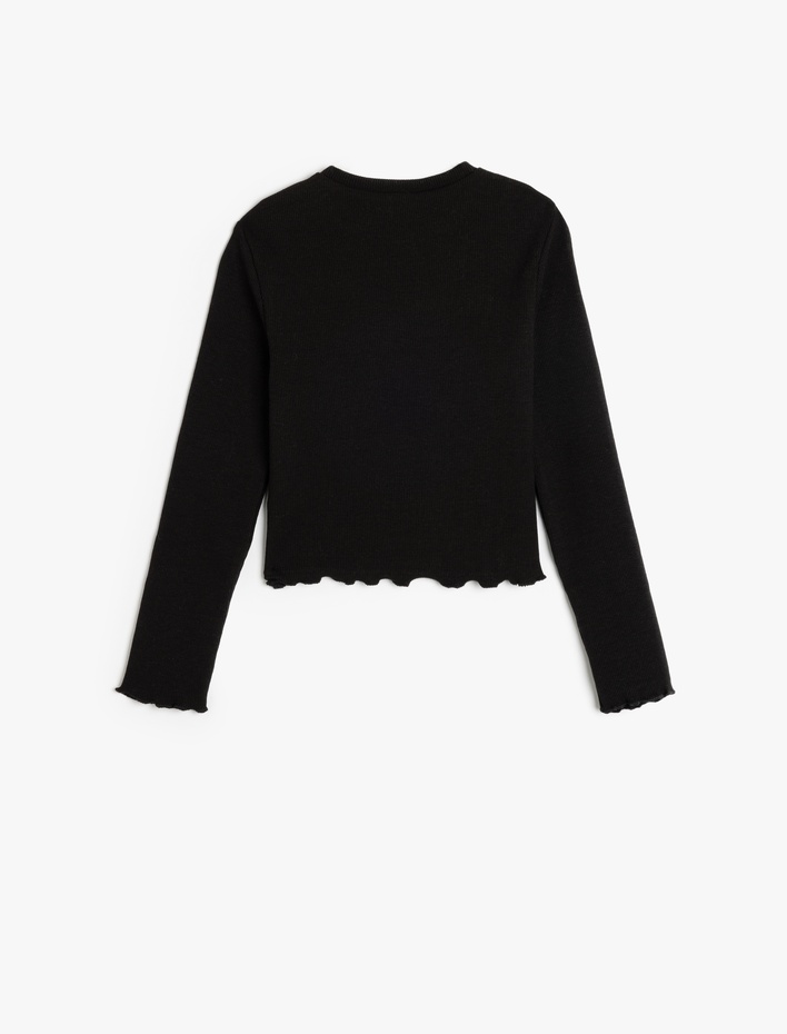 Kız Çocuk Slogan Baskılı Bisiklet Yaka Uzun Kollu Pamuklu Tişört