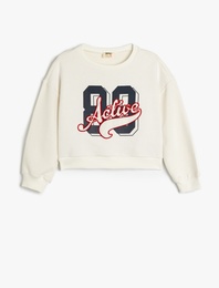 Baskılı Uzun Kollu Bisiklet Yaka Oversize Sweatshirt