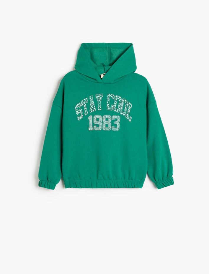 Kız Çocuk Slogan Baskılı Uzun Kollu Kapşonlu Sweatshirt