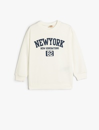 New York Baskılı Uzun Kollu Bisiklet Yaka Oversize Sweatshirt