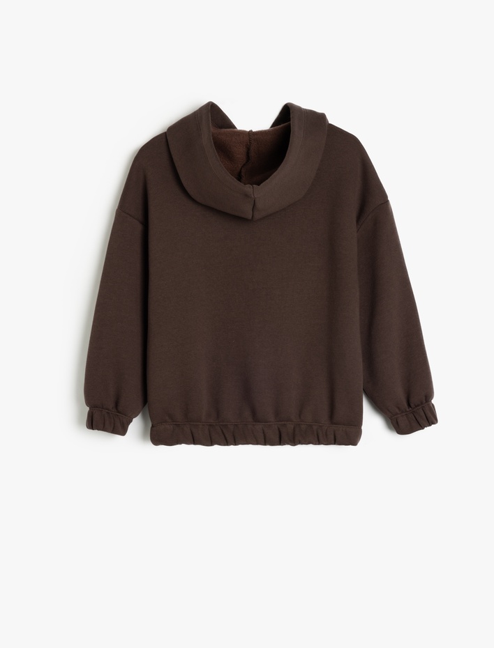 Kız Çocuk Uzun Kollu Kalp Baskılı Şardonlu Kapşonlu Sweatshirt