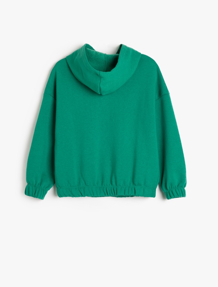 Kız Çocuk Slogan Baskılı Uzun Kollu Şardonlu Kapşonlu Sweatshirt