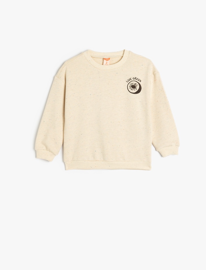 Erkek Bebek Nakış Detaylı Uzun Kollu Bisiklet Yaka Pamuklu Sweatshirt