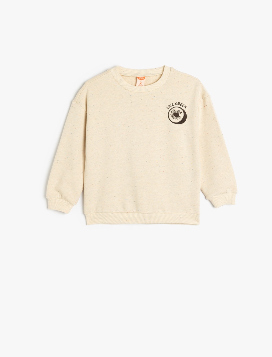  Erkek Bebek Nakış Detaylı Uzun Kollu Bisiklet Yaka Pamuklu Sweatshirt