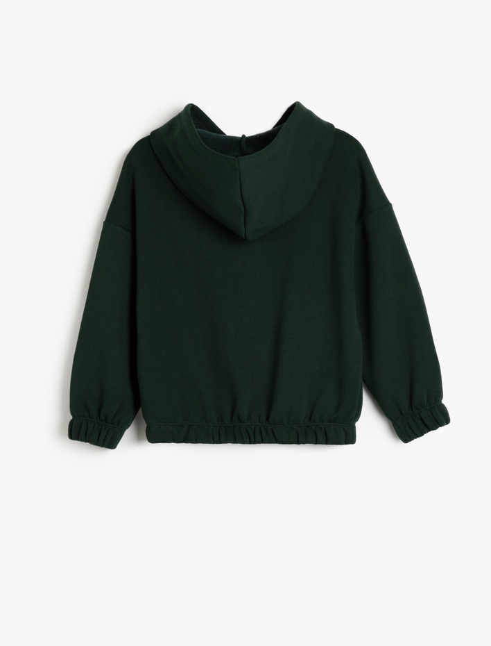 Kız Çocuk Kapşonlu Slogan Baskılı Uzun Kollu Pamuklu Şardonlu Sweatshirt