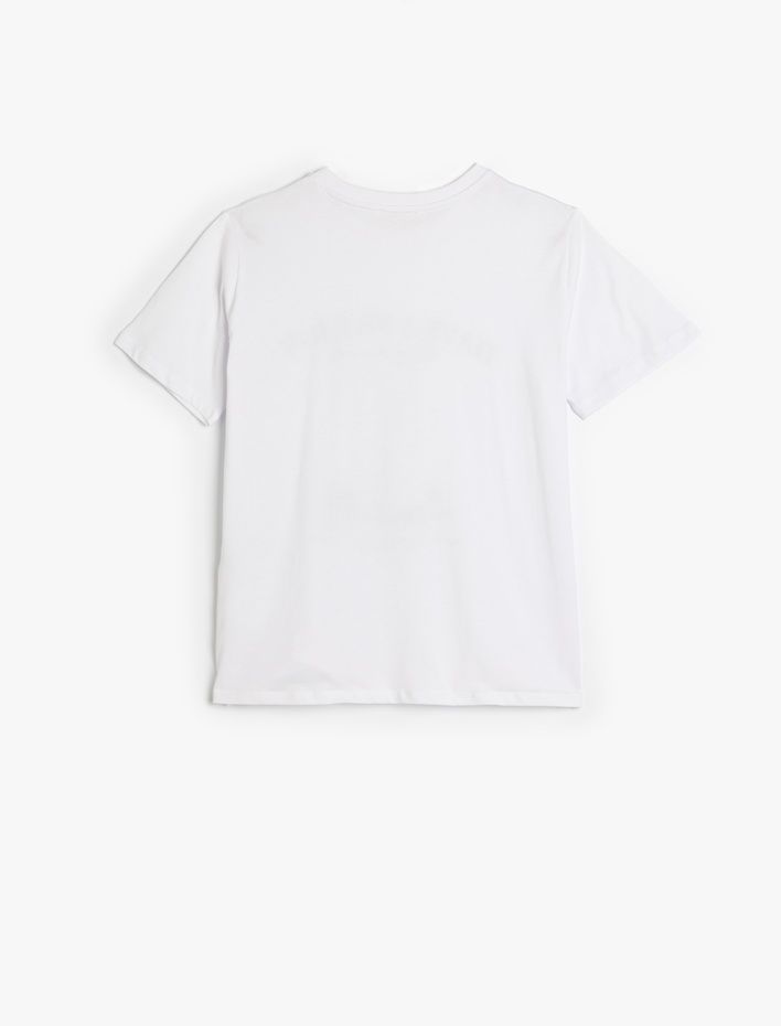  Tavşan Baskılı Bisiklet Yaka Kısa Kollu Pamuklu Tişört