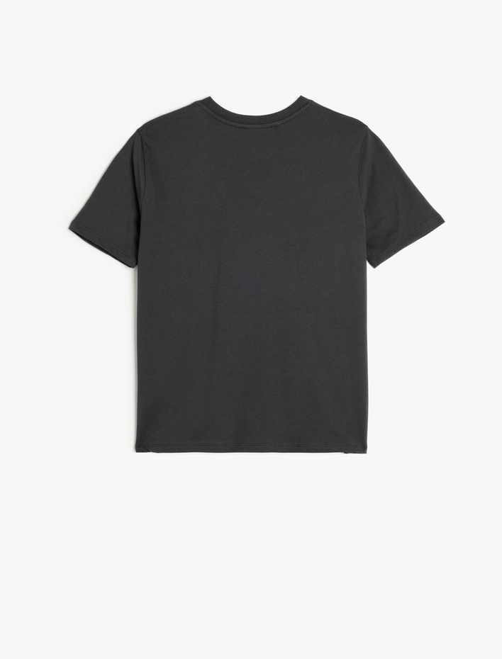  Müzik Temalı Baskılı Pamuklu Kısa Kollu Bisiklet Yaka Tişört