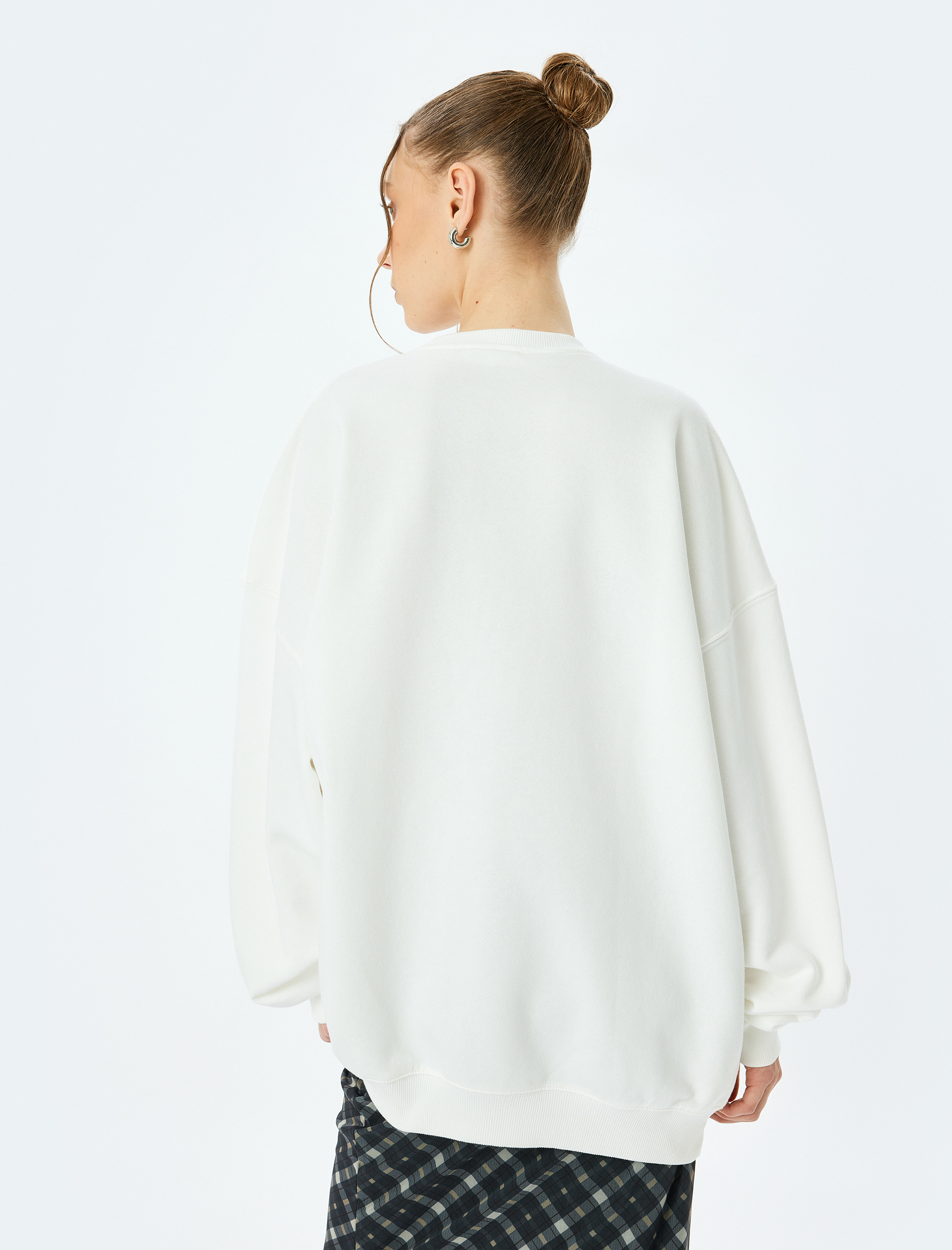   Oversize Bisiklet Yaka Kolej Baskılı Şardonlu Sweatshirt