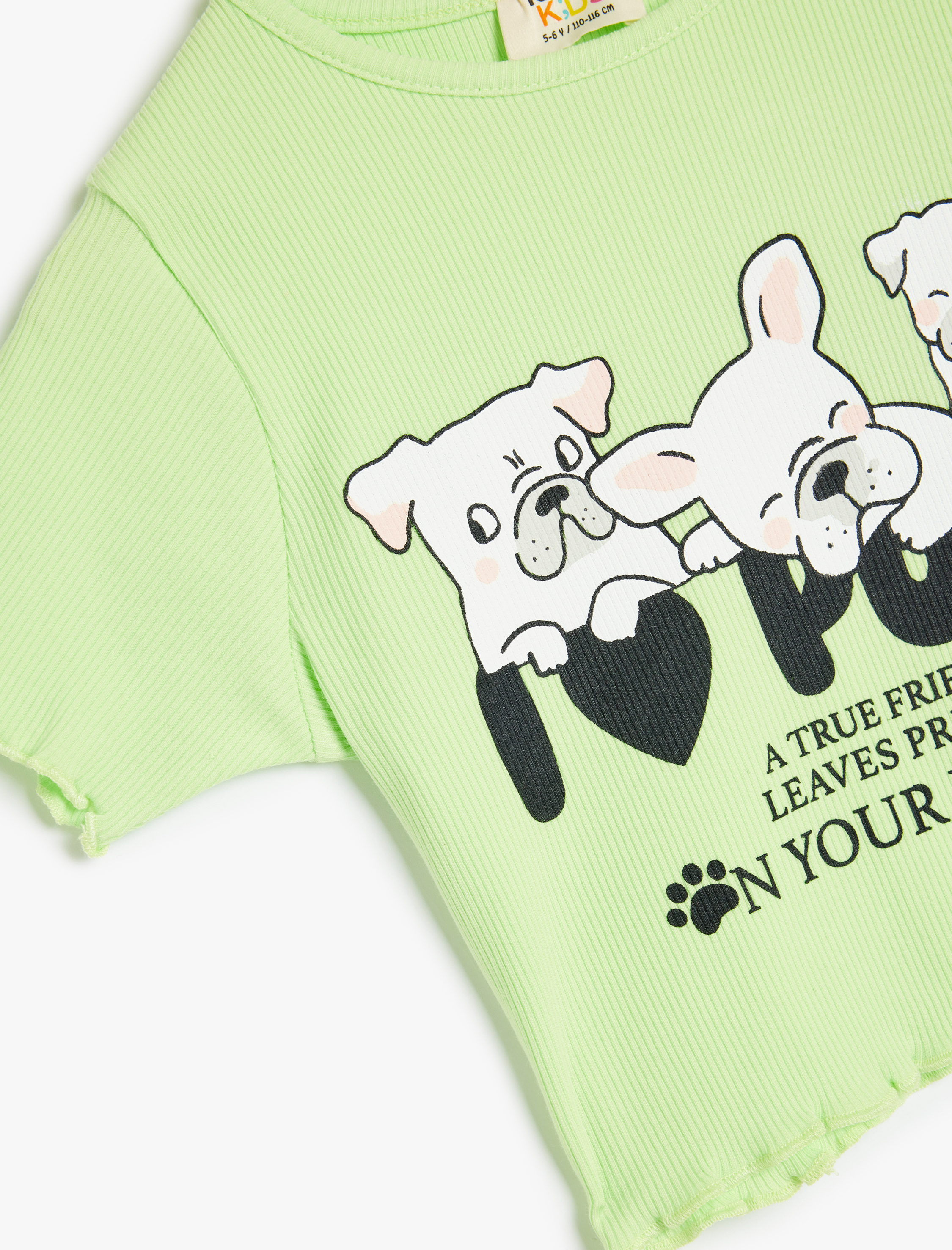  Kız Çocuk Köpek Baskılı Pamuklu Pamuklu Crop Tişört