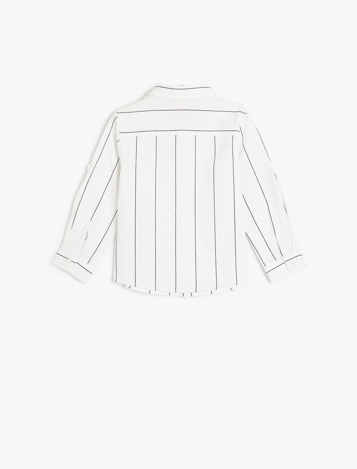 Erkek Bebek Pamuklu Uzun Kollu Düğme Detaylı Çizgili Gömlek