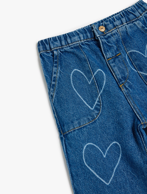 Kalp Desenli Cep Detaylı Pamuklu Denim Pantolon_2