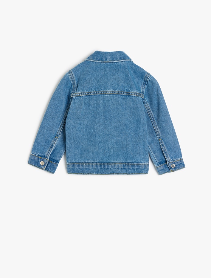 Erkek Bebek Pamuklu Uzun Kollu Cep Detaylı Düğmeli Denim Ceket