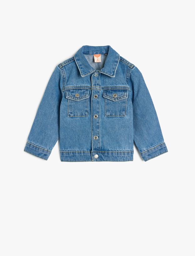 Pamuklu Uzun Kollu Cep Detaylı Düğmeli Denim Ceket_0