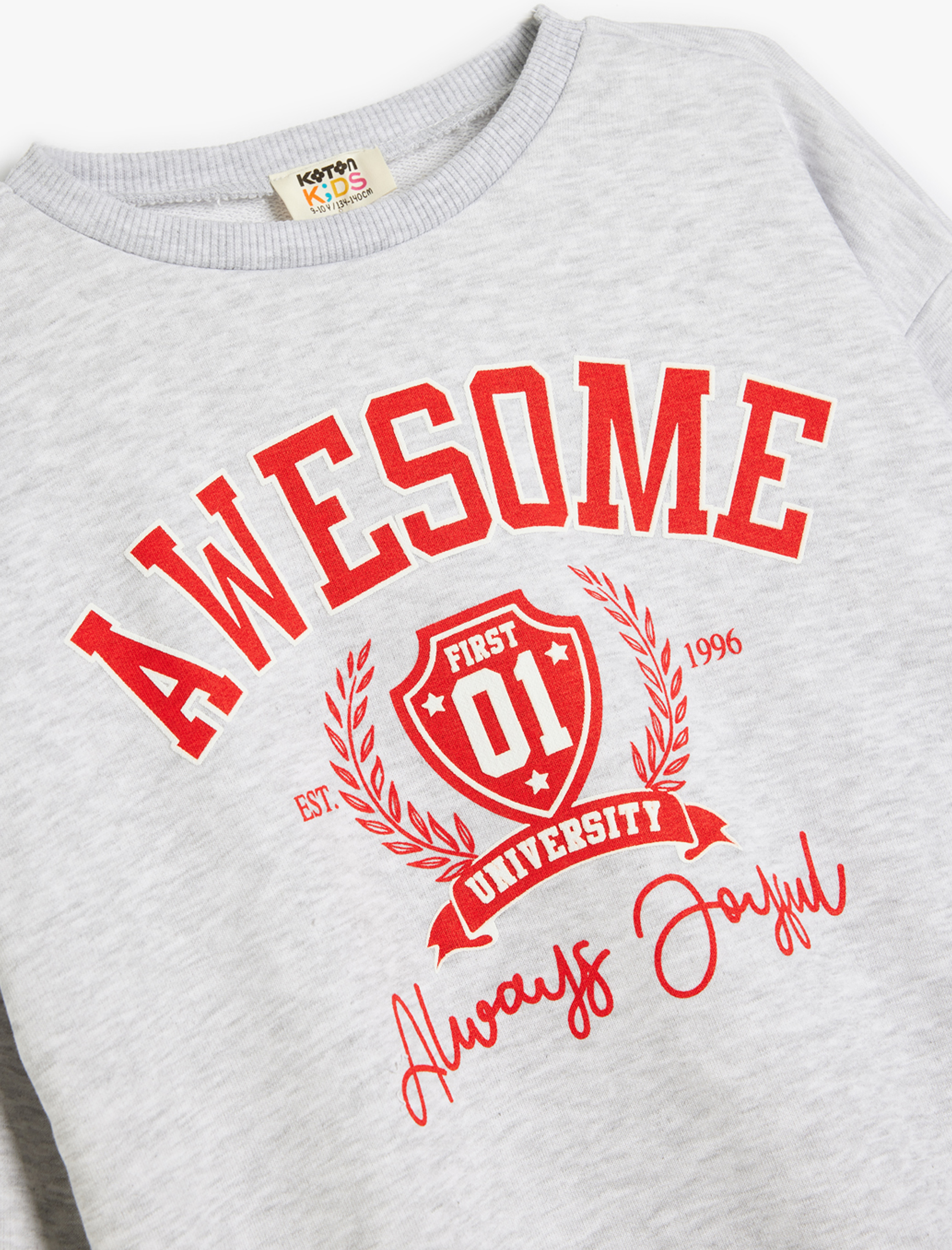  Kız Çocuk Slogan Baskılı Bisiklet Yaka Uzun Kollu Şardonlu Oversize Sweatshirt