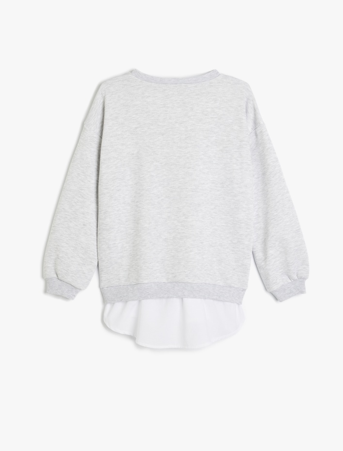 Kız Çocuk Slogan Baskılı Bisiklet Yaka Uzun Kollu Şardonlu Oversize Sweatshirt