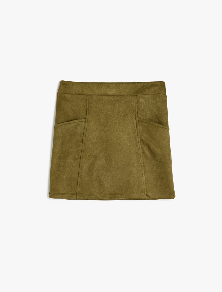 Kız Çocuk Cep Detaylı Standart Bel Suni Süet Etek