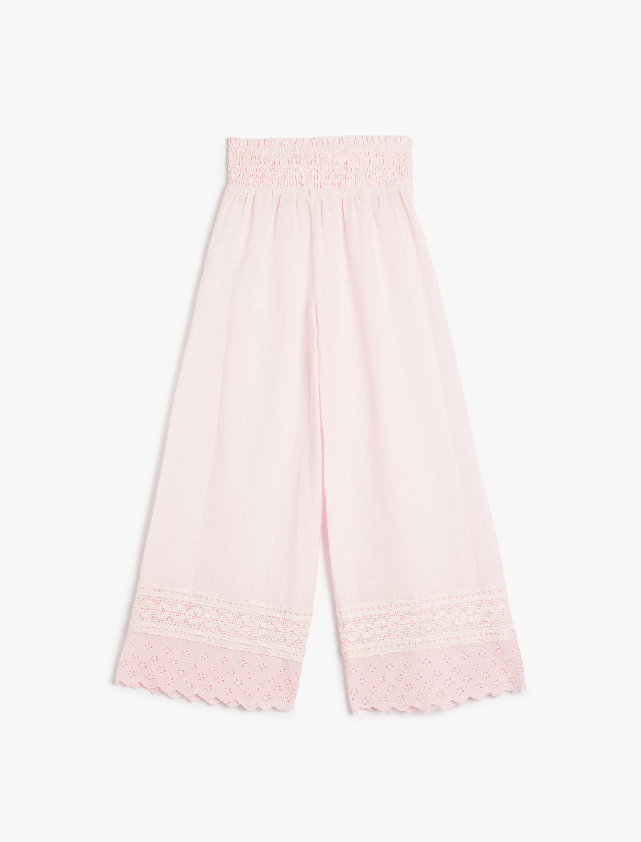  Kız Çocuk Beli Lastikli Dantel Detaylı Pamuklu Pantolon