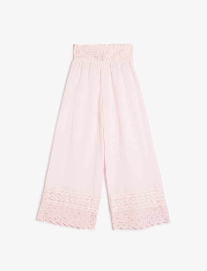 Kız Çocuk Beli Lastikli Dantel Detaylı Pamuklu Pantolon