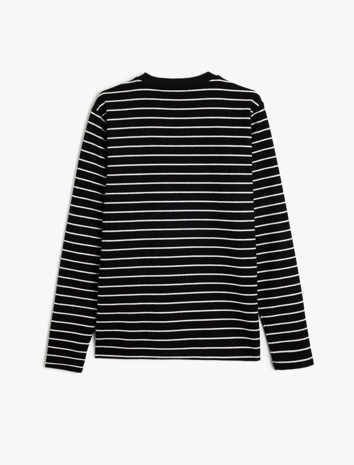  Bisiklet Yaka Uzun Kollu Pamuk Karışımlı Çizgili Sweatshirt