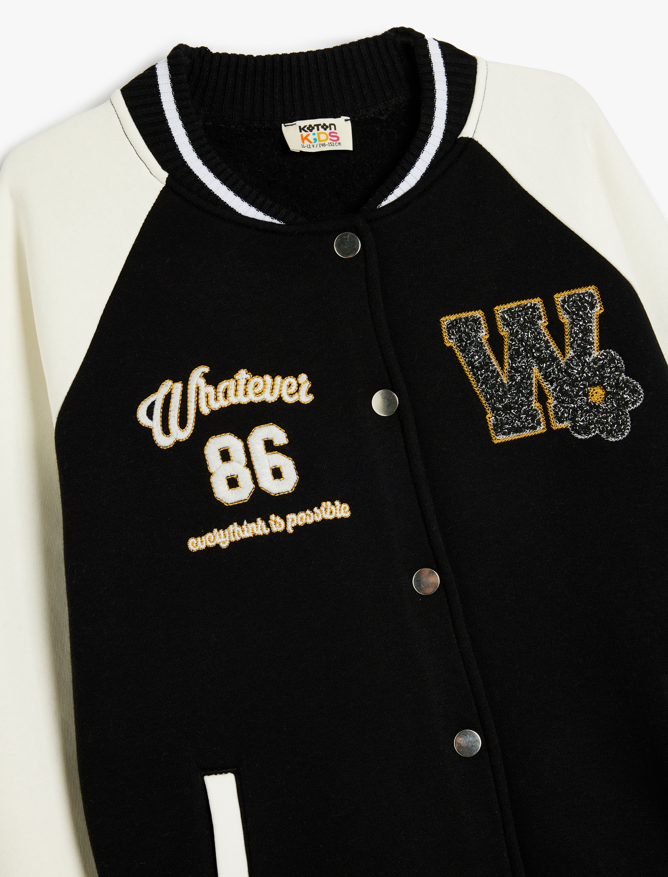 Kız Çocuk Nakış Detaylı Uzun Kollu Şardonlu Bomber Kolej Ceket