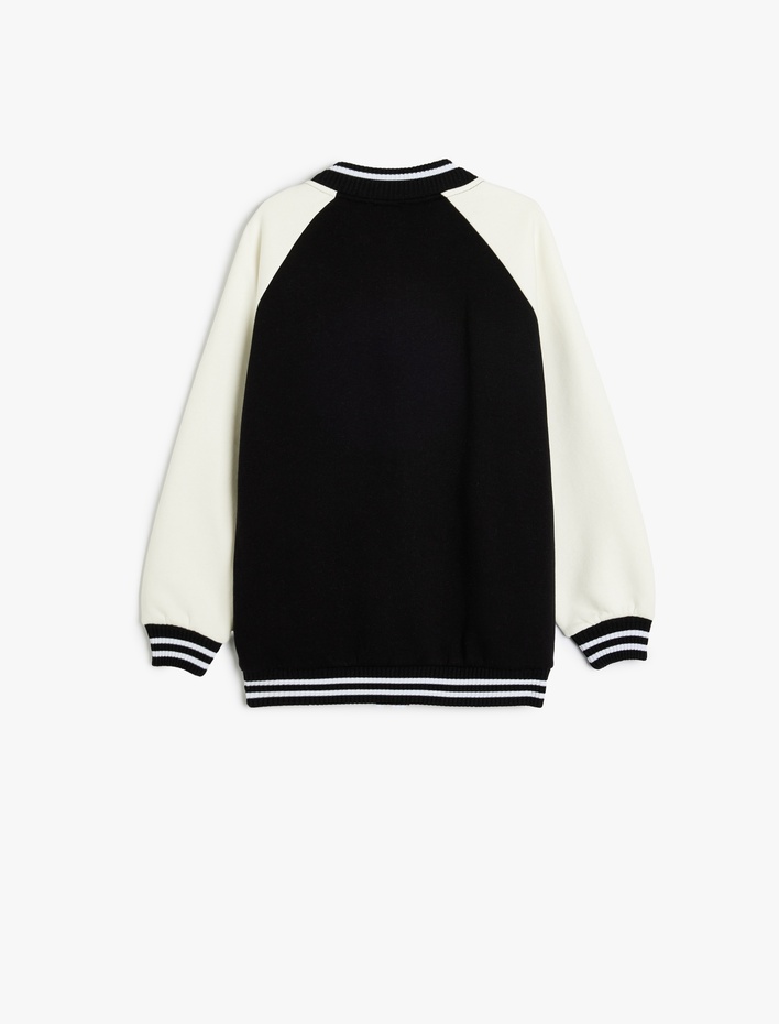 Kız Çocuk Nakış Detaylı Uzun Kollu Şardonlu Bomber Kolej Ceket