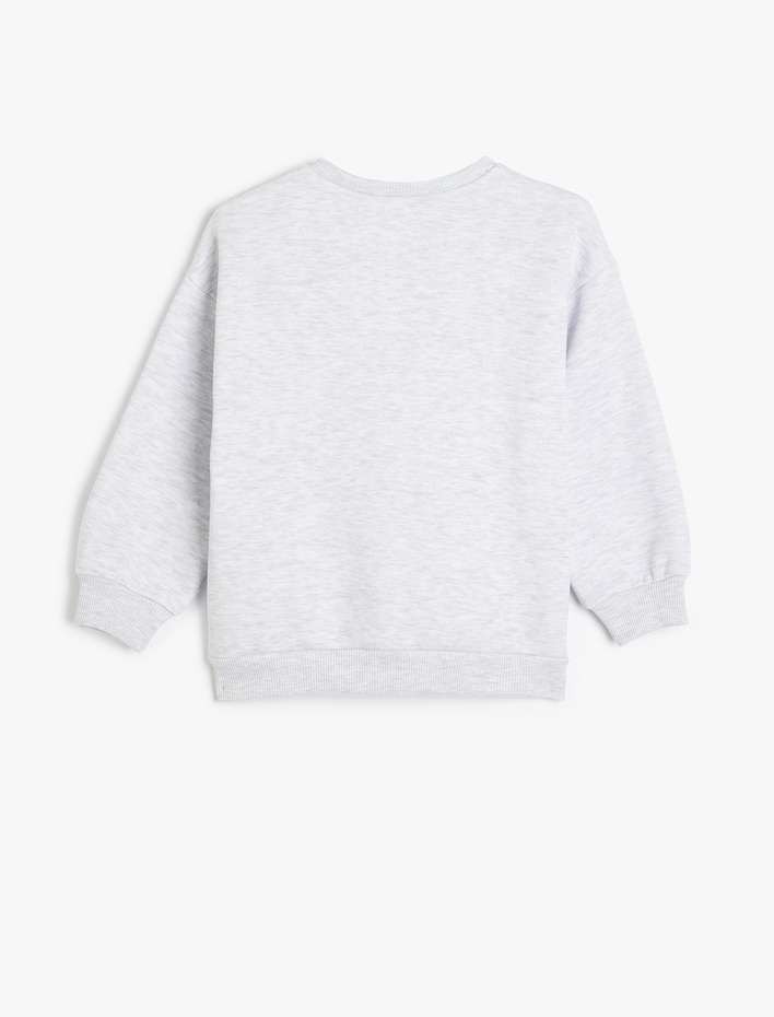 Kız Çocuk Slogan Baskılı Uzun Kollu Bisiklet Yaka Şardonlu Sweatshirt